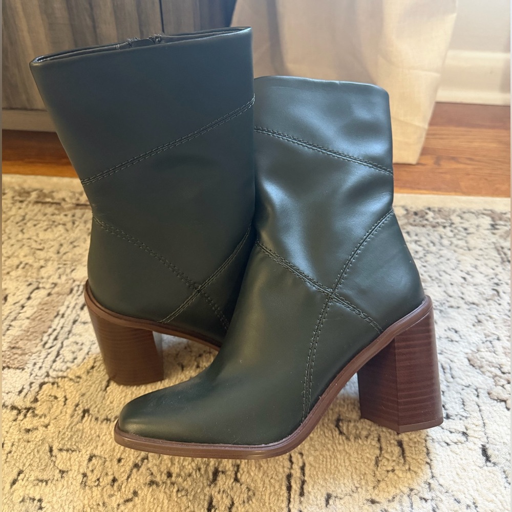 Franco Sarto Dark Green Leather Heeled Boots
